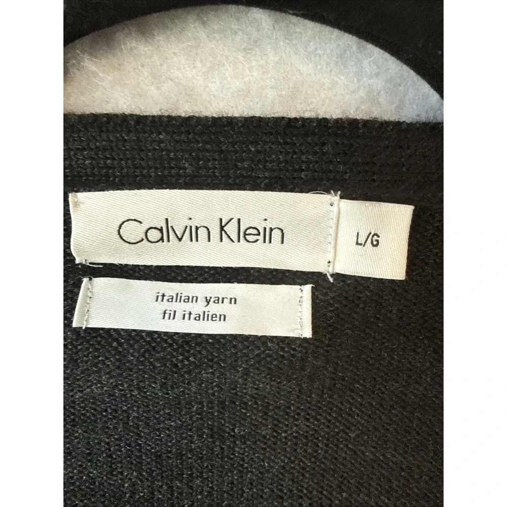 Calvin Klein Merino Wool Full Zip Cardigan L Italian yarn Knit Grandpa Luxe